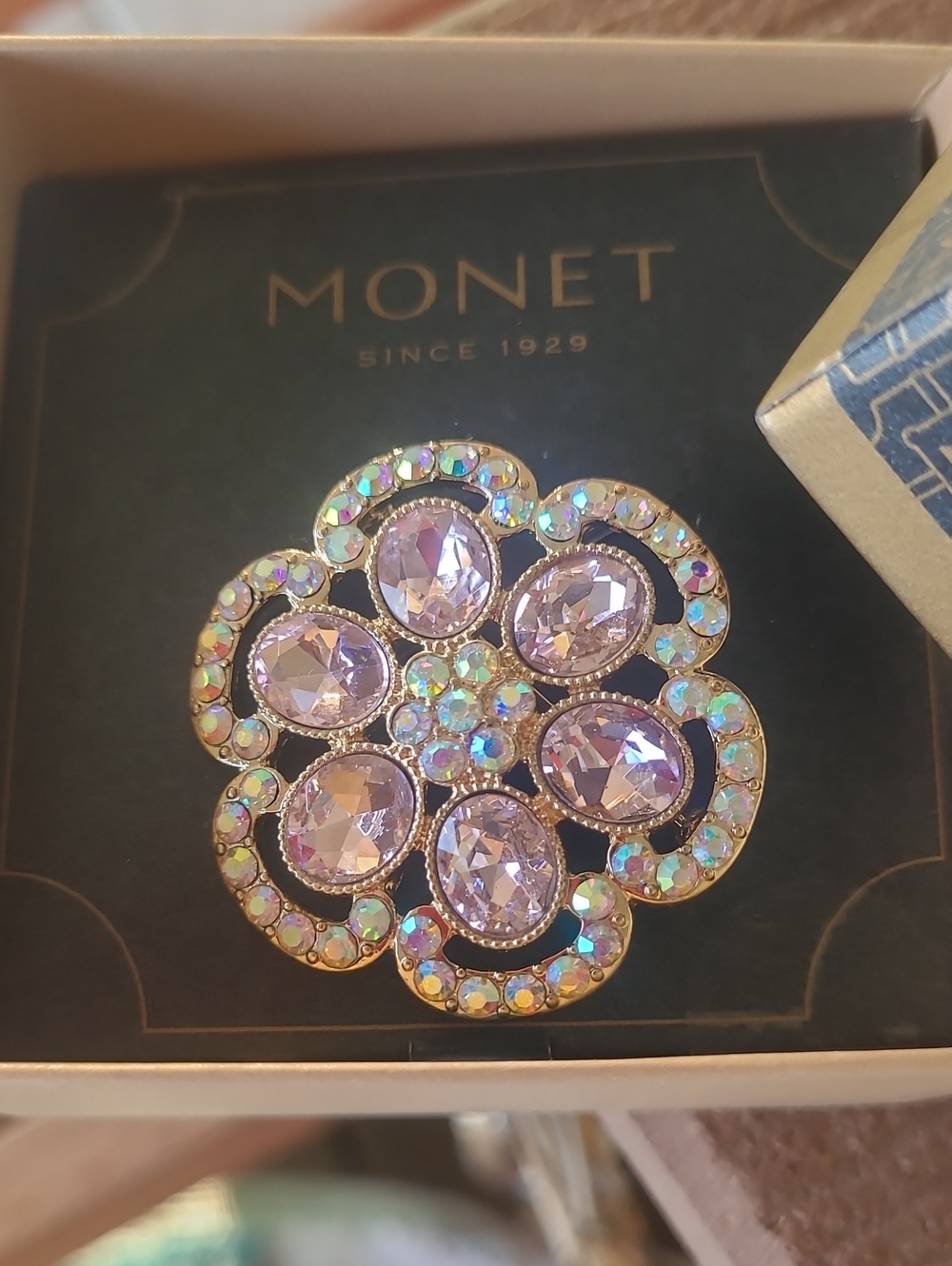 Monet Brooch With Gold Hardware And Silver Crystals. NWT